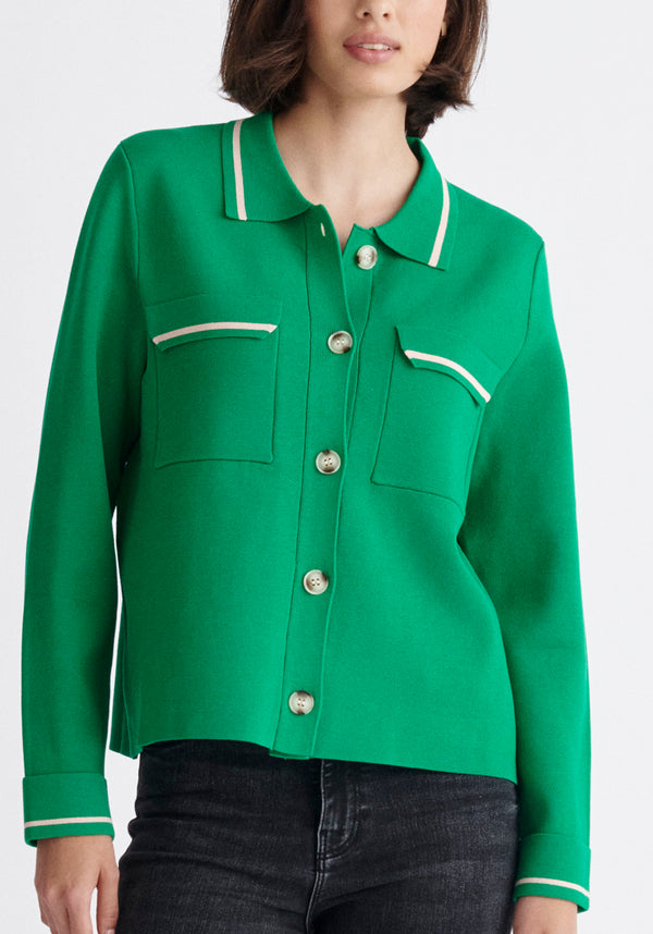 Paisie Contrast Detail Top in Green and White Close Up